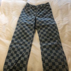 Blue checkered denim pants